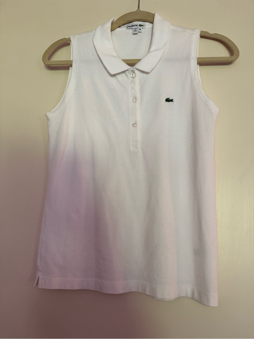 Lacoste White Polo Tank with Signature Green Crocodile